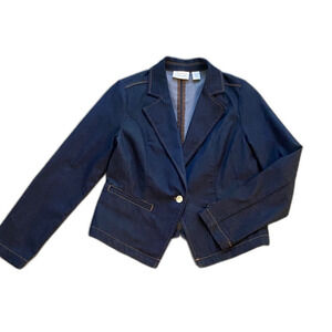 Chicos Women's Dark Navy Single-Button Tailored denim Blazer sz 0